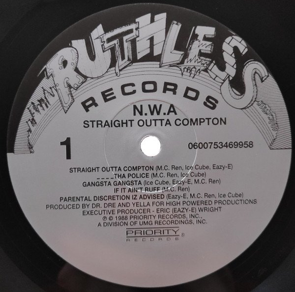 Ruthless Records label, side 1
