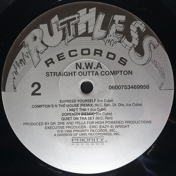 Ruthless Records label, side 2