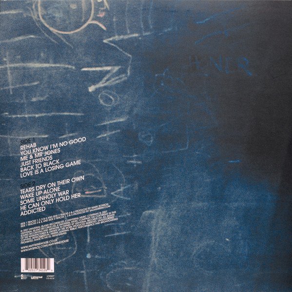 Amy Winehouse Back To Black LP rear sleeve with side one and side two track listing