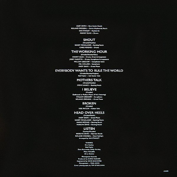 Tears For Fears - Songs From The Big Chair (LP) Vinyl, printed inner sleeve with full album credits