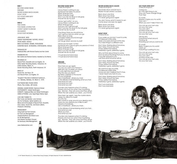 Inner sleeve with full lyrics and recording credits