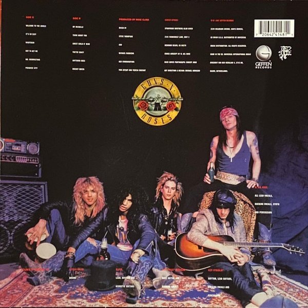 Guns N' Roses Appetite For Destruction LP rear sleeve with tracklist and credits