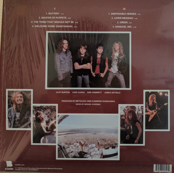 Metallica Master Of Puppets rear sleeve with full track listing and band photography