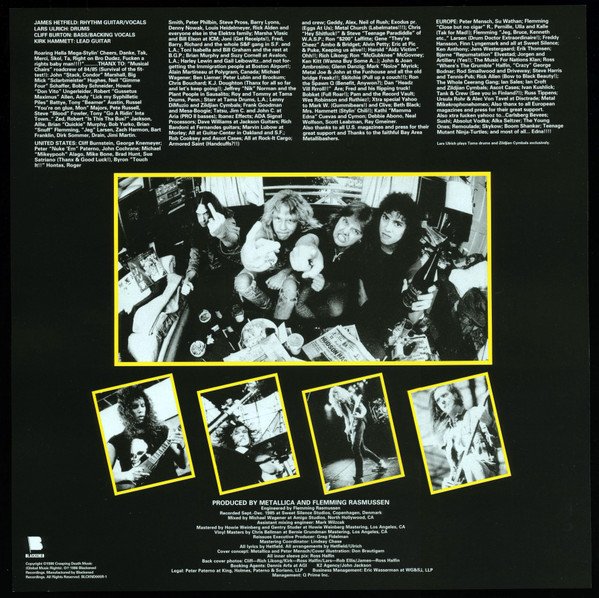 Metallica Master Of Puppets printed inner sleeve with credits and photographs