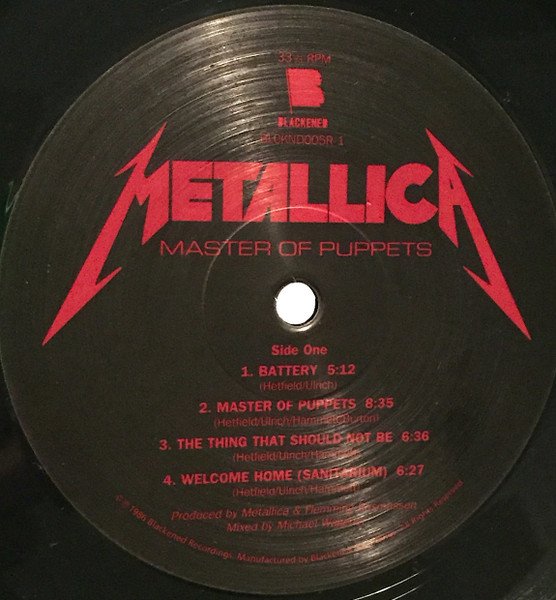 Metallica Master Of Puppets side one Blackened Recordings label