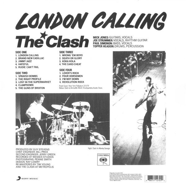 The Clash - London Calling [180g] (2LP) Vinyl, rear sleeve with four side track listing and credits