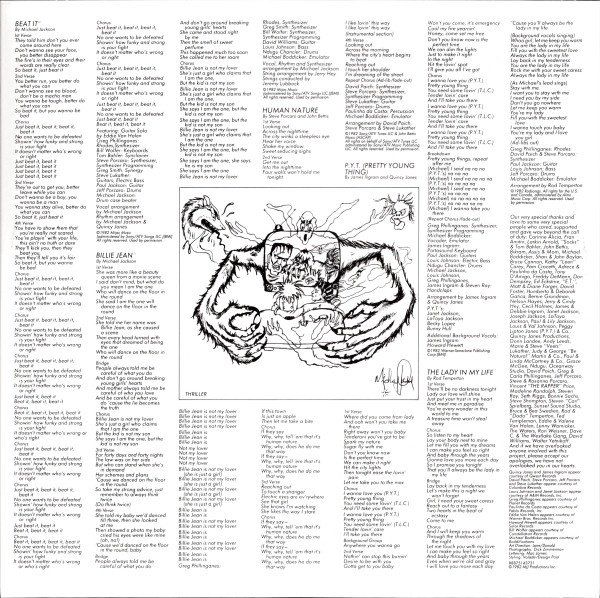Michael Jackson Thriller LP gatefold interior with lyrics and illustration