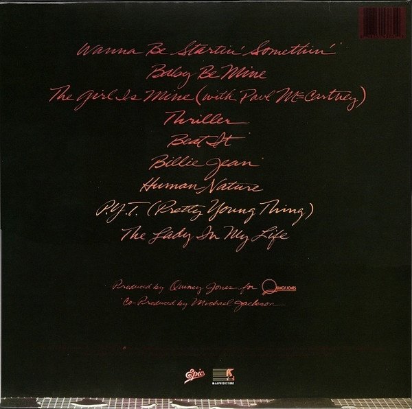 Michael Jackson Thriller LP rear sleeve with track listing