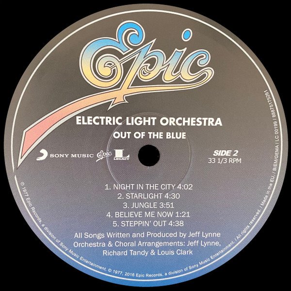 Electric Light Orchestra Out of the Blue 2LP record label side two