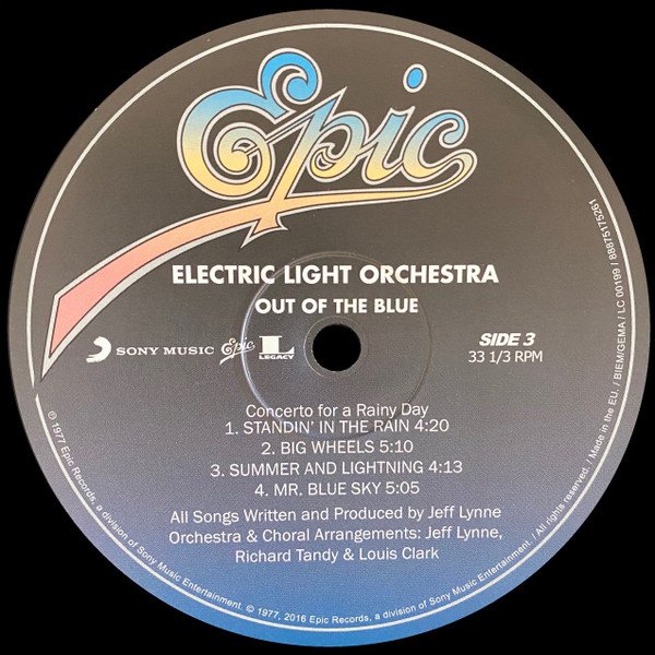 Electric Light Orchestra Out of the Blue 2LP record label side three