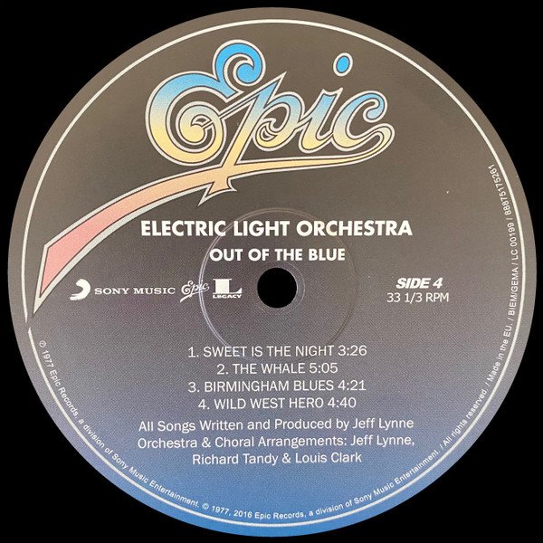 Electric Light Orchestra Out of the Blue 2LP record label side four