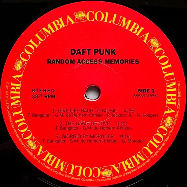 Daft Punk Random Access Memories 2LP record label side 1