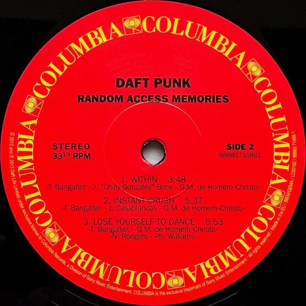 Daft Punk Random Access Memories 2LP record label side 2
