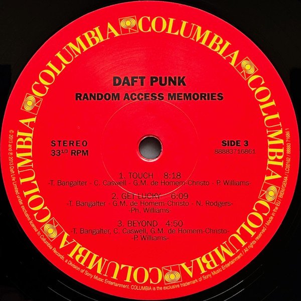 Daft Punk Random Access Memories 2LP record label side 3