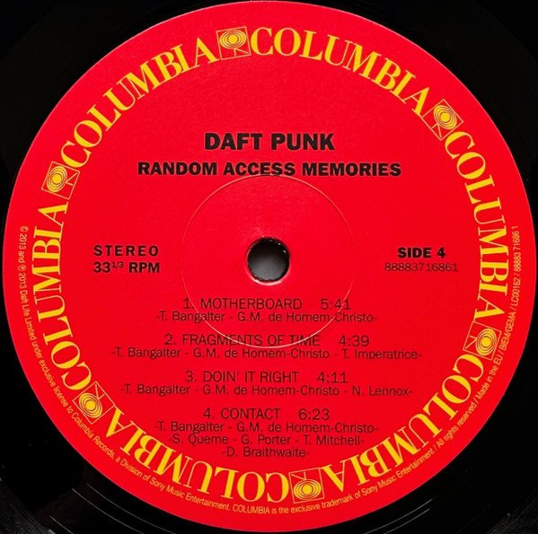 Daft Punk Random Access Memories 2LP record label side 4