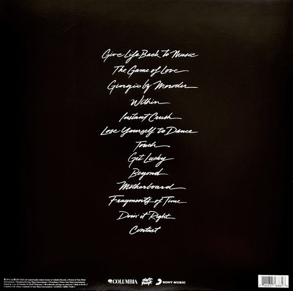 Daft Punk Random Access Memories 2LP rear cover with tracklist