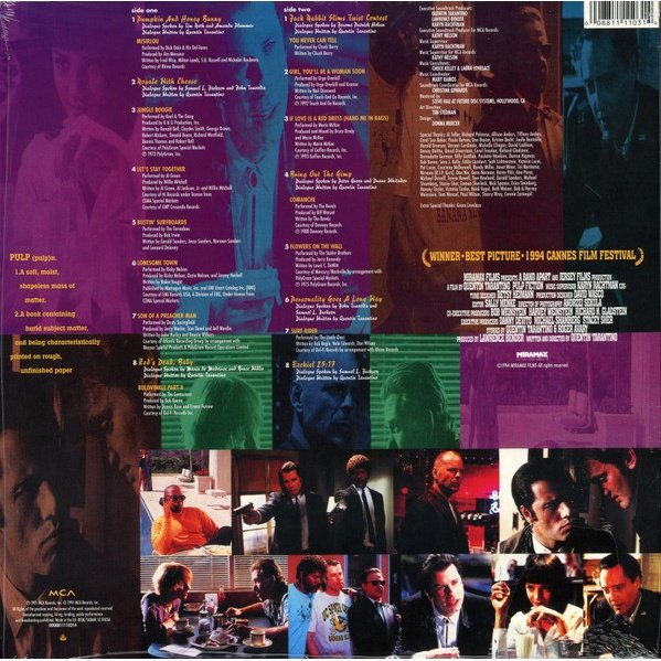 Pulp Fiction soundtrack LP rear sleeve with tracklist and credits