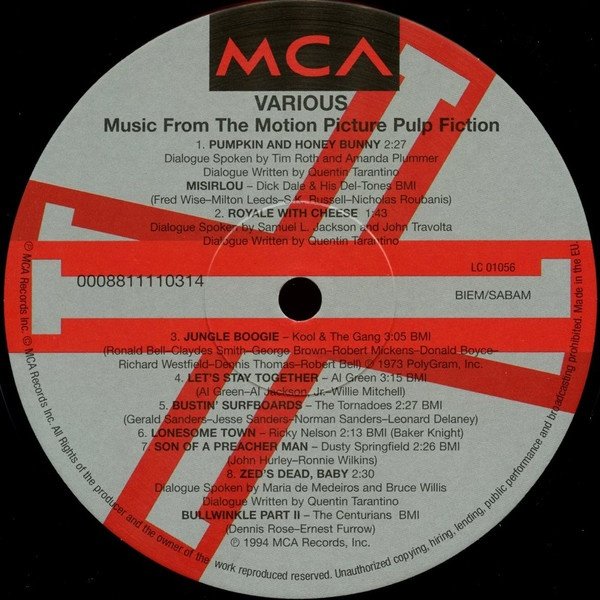 Pulp Fiction soundtrack LP side A record label