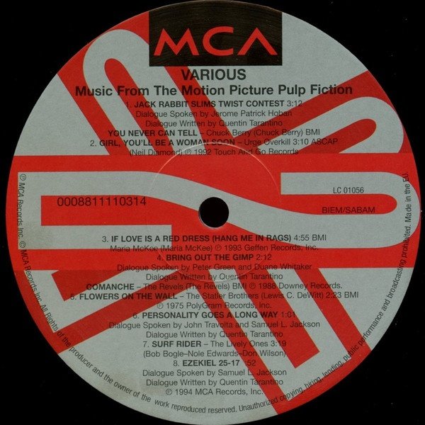 Pulp Fiction soundtrack LP side B record label