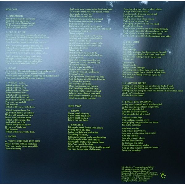Nick Drake - Pink Moon (LP) Vinyl, gatefold interior with the full album lyrics and credits