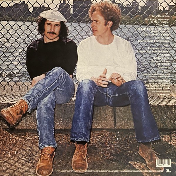 Simon and Garfunkel's Greatest Hits LP rear sleeve with side one and side two track listing