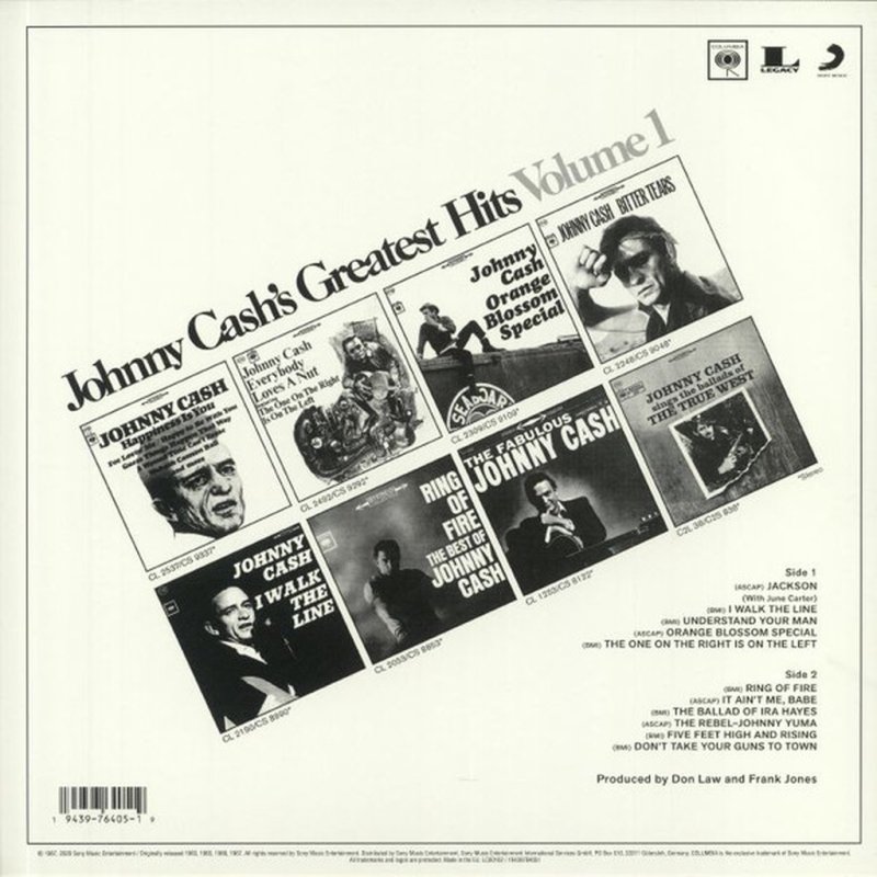 Johnny Cash's Greatest Hits Volume 1 rear sleeve with both side listings and production credits