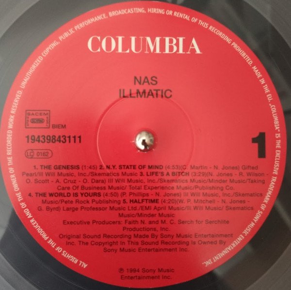 Nas - Illmatic [Clear] (LP) Vinyl - Columbia Record Label Side 1