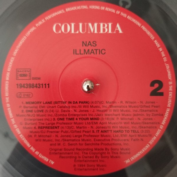 Nas - Illmatic [Clear] (LP) Vinyl - Columbia Record Label Side 2