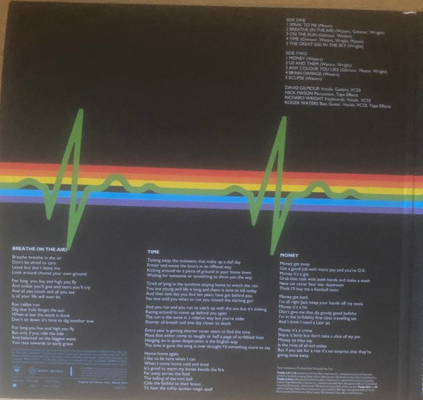 Pink Floyd The Dark Side of the Moon LP gatefold interior with tracklist and lyrics