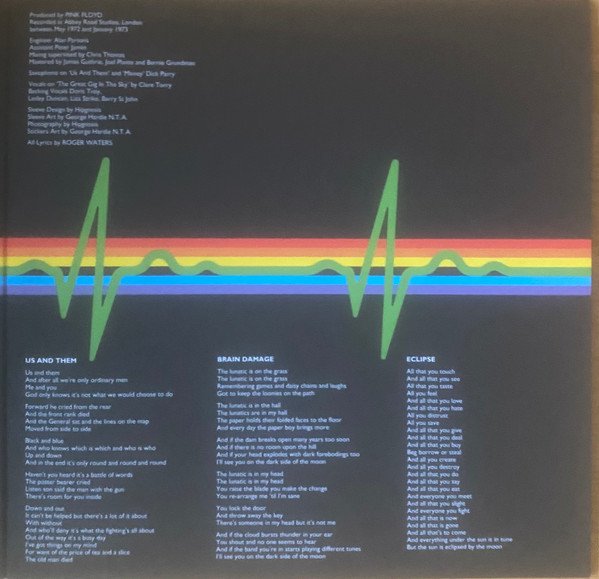 Pink Floyd The Dark Side of the Moon LP gatefold interior with production credits and lyrics