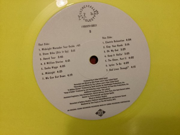 A Tribe Called Quest - Midnight Marauders (LP) Vinyl, side B Jive record label showing track listing and credits