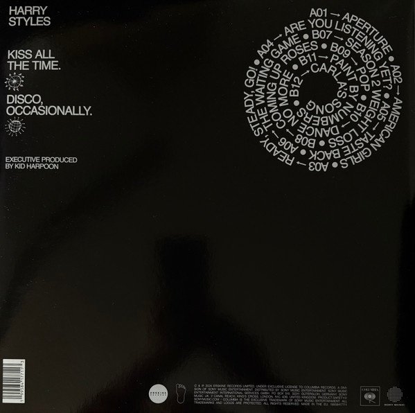 Harry Styles - Kiss All The Time. Disco, Occasionally. [180g, Gatefold, Poster] (LP) Vinyl - Rear Sleeve with Full Tracklist