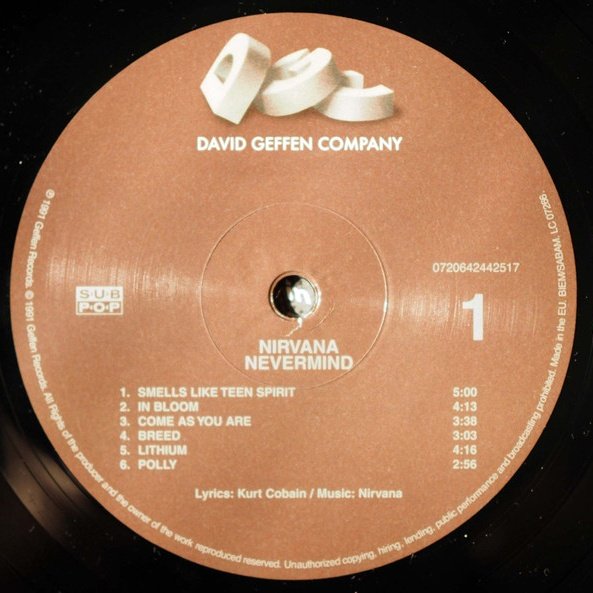 Side 1 DGC label on the Nevermind 180 gram pressing