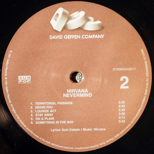 Side 2 DGC label on the Nevermind 180 gram pressing