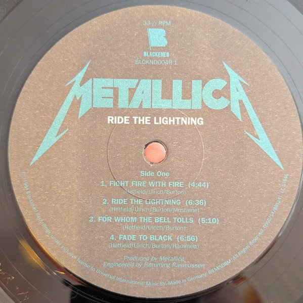 Metallica - Ride The Lightning (LP) Vinyl, side one record label