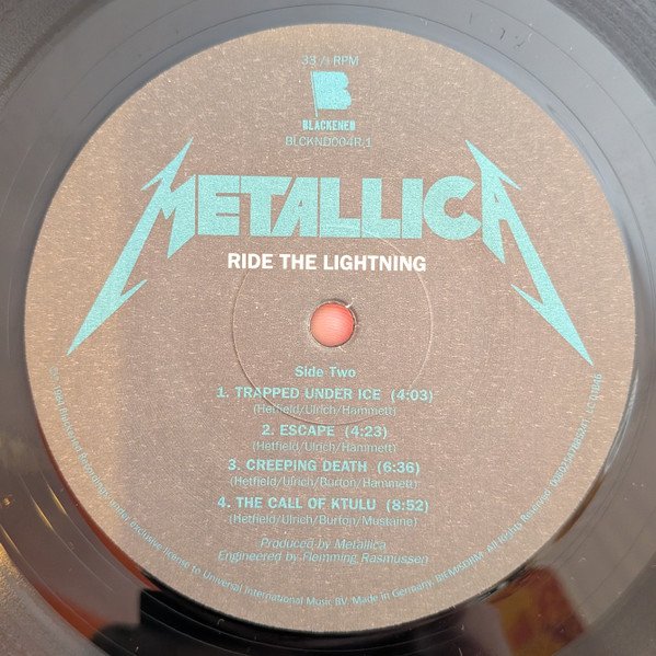 Metallica - Ride The Lightning (LP) Vinyl, side two record label