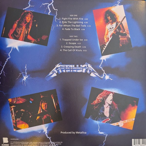 Metallica - Ride The Lightning (LP) Vinyl, rear sleeve with tracklist