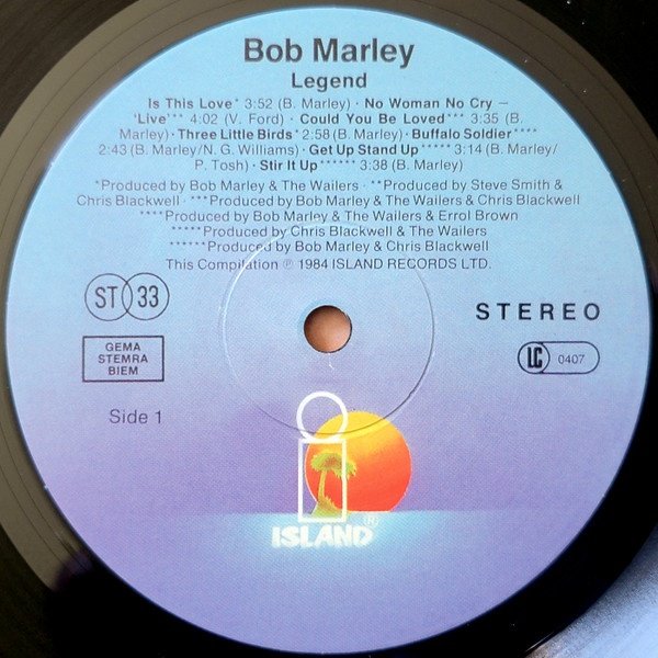 Bob Marley & The Wailers - Legend (LP) Vinyl, side one record label