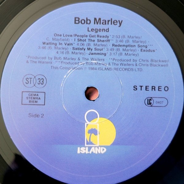 Bob Marley & The Wailers - Legend (LP) Vinyl, side two record label