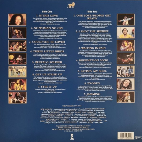 Bob Marley & The Wailers - Legend (LP) Vinyl, rear sleeve with tracklist and credits