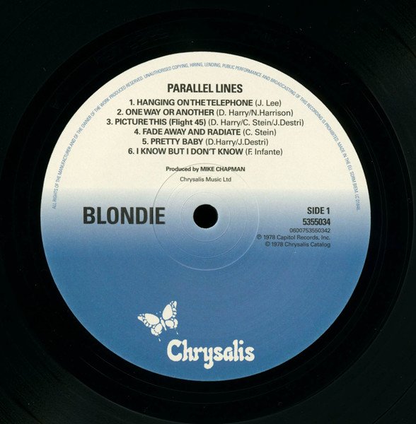 Blondie - Parallel Lines (LP) Vinyl, side one Chrysalis record label on 180g black vinyl