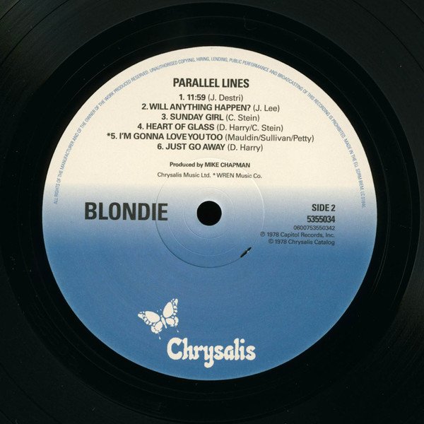 Blondie - Parallel Lines (LP) Vinyl, side two Chrysalis record label on 180g black vinyl