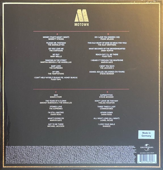 Motown Greatest Hits rear sleeve with full track listing and credits