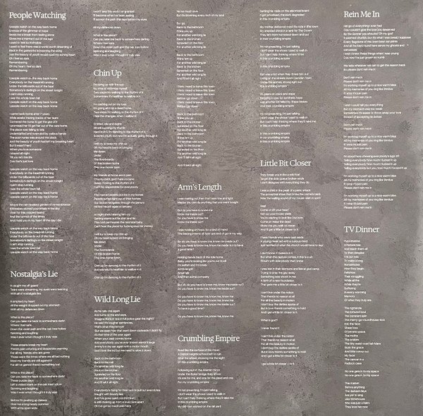 Sam Fender People Watching printed inner sleeve lyrics