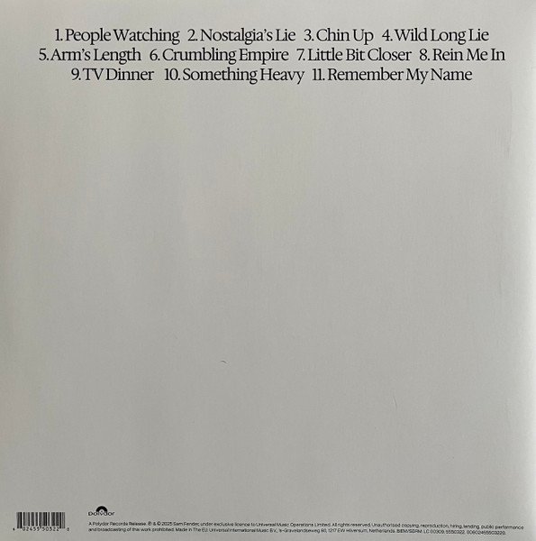 Sam Fender People Watching LP rear sleeve with track listing