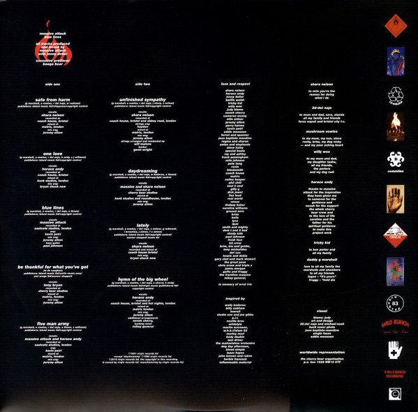 Massive Attack Blue Lines LP inner sleeve with credits