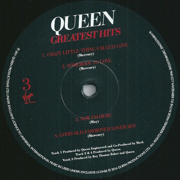 Queen Greatest Hits 2LP record label side three