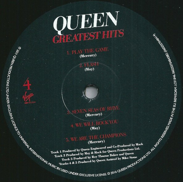 Queen Greatest Hits 2LP record label side four