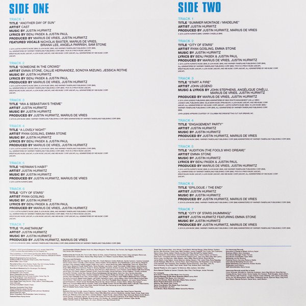 Justin Hurwitz - La La Land (OST) (LP) Vinyl, printed inner sleeve with per track credits