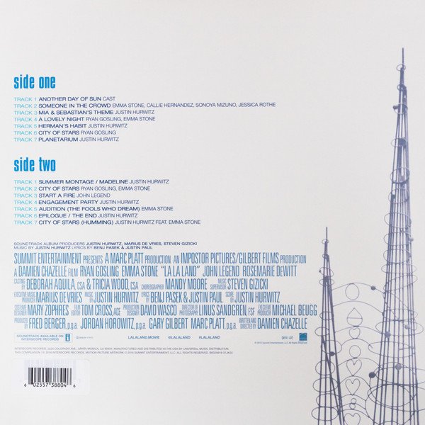 Justin Hurwitz - La La Land (OST) (LP) Vinyl, rear sleeve with side one and side two track listing